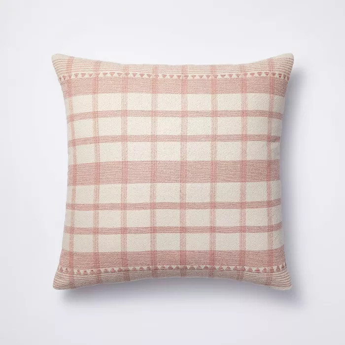 Square Woven Plaid Decorative Throw Pillow Mauve/Light Beige - Threshold™ designed with Studio ... | Target