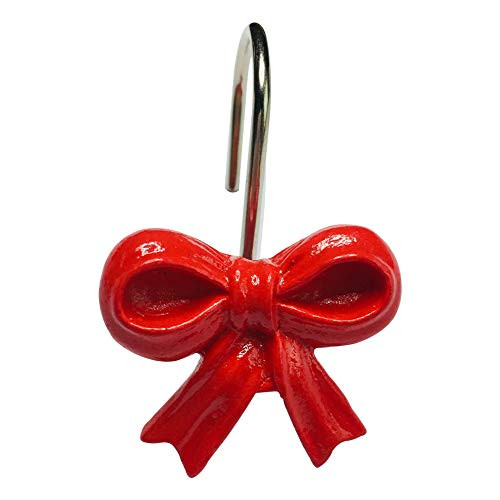 Twofishes Home Fashion Xmas Red Gifst Bows Shower Curtain Rins Pack of 12 Decorative Rust Proof Xmas Gifts Red Bows Curtain Hooks Set of 12 | Amazon (US)
