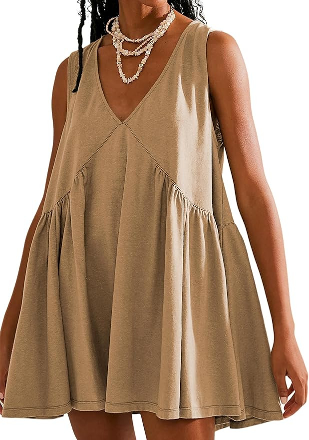 Athlisan Womens Summer Sleeveless Mini Dress Casual Loose V Neck Sundress with Pockets | Amazon (US)