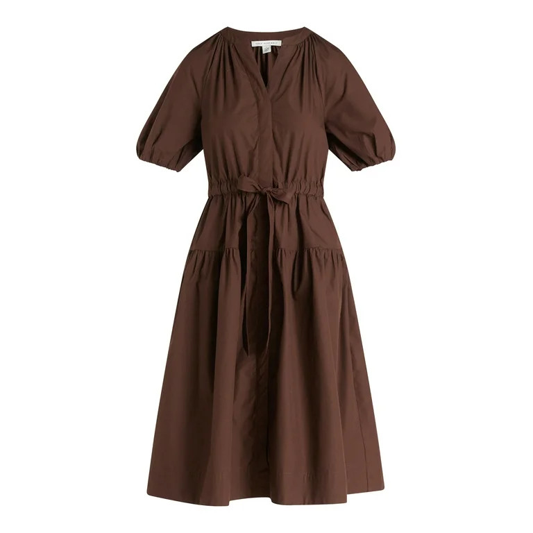Free Assembly Women's and Women's Plus Cotton Midi Dress with Puff Sleeves, Sizes XS-4X | Walmart (US)