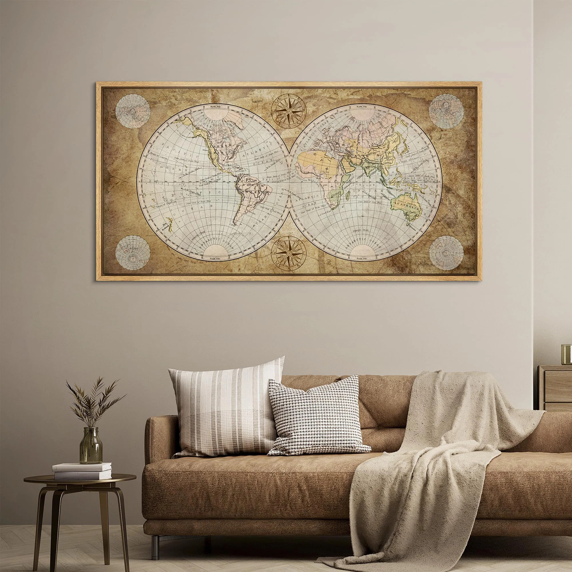 Vintage World Map with Antique Style Illustrations Antique Retro Ready to Hang Painting | Wayfair North America