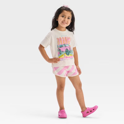 Toddler Girls' 2pc Ford Bronco Retro T-Shirt & Shorts Set - Off-White/Pink 3T | Target