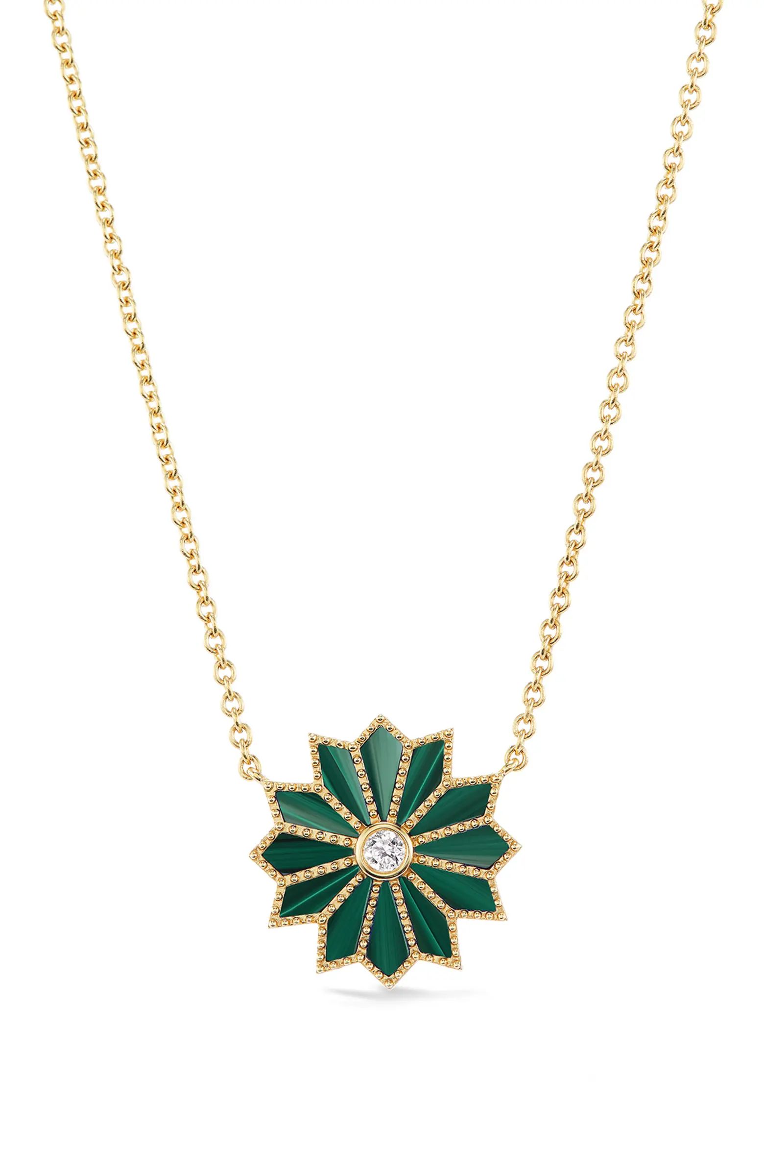 Orly Marcel Mini Sacred Flower Malachite & Diamond Pendant Necklace | Nordstrom | Nordstrom