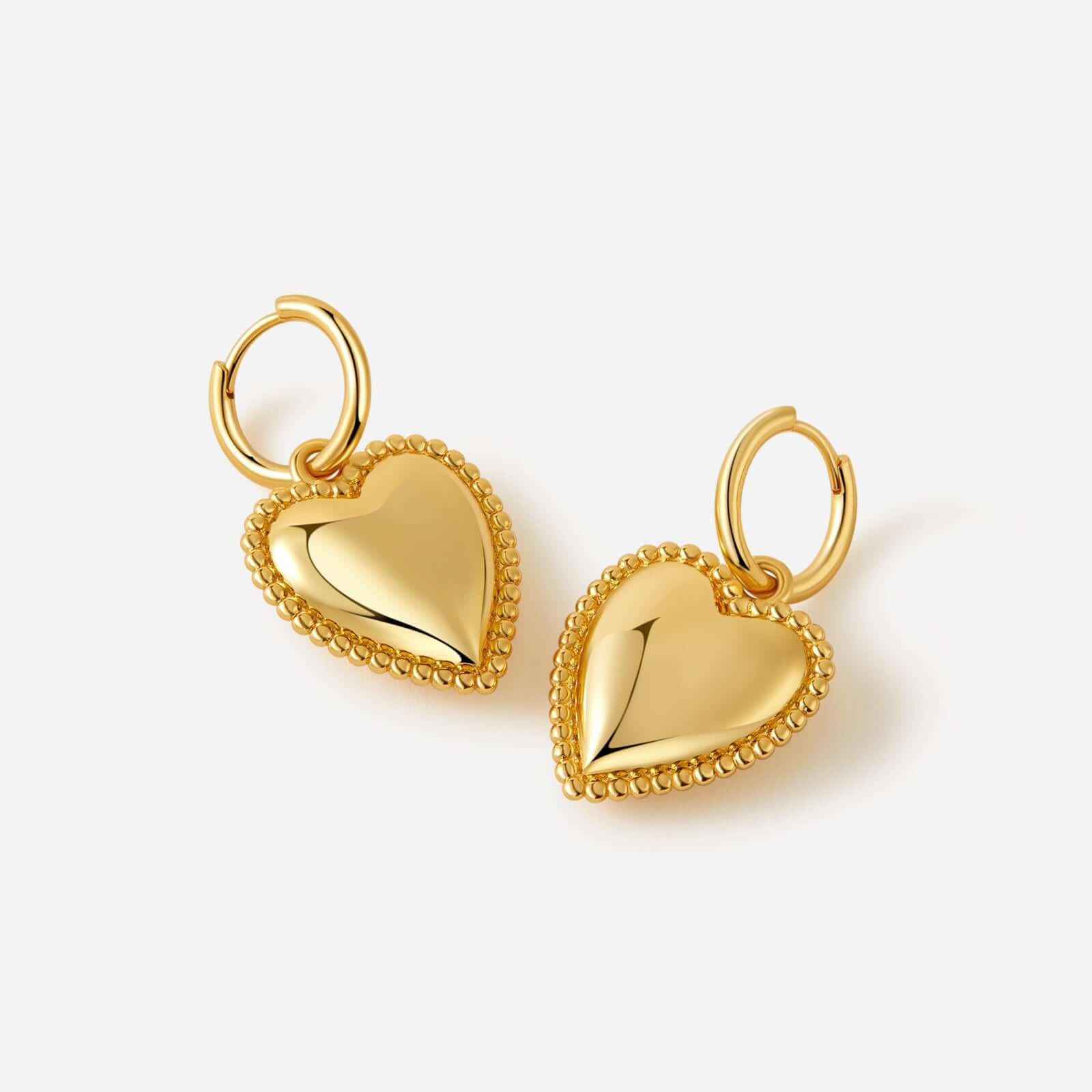 Adore Heart Charm Hoop Earrings | Suihe Jewelry