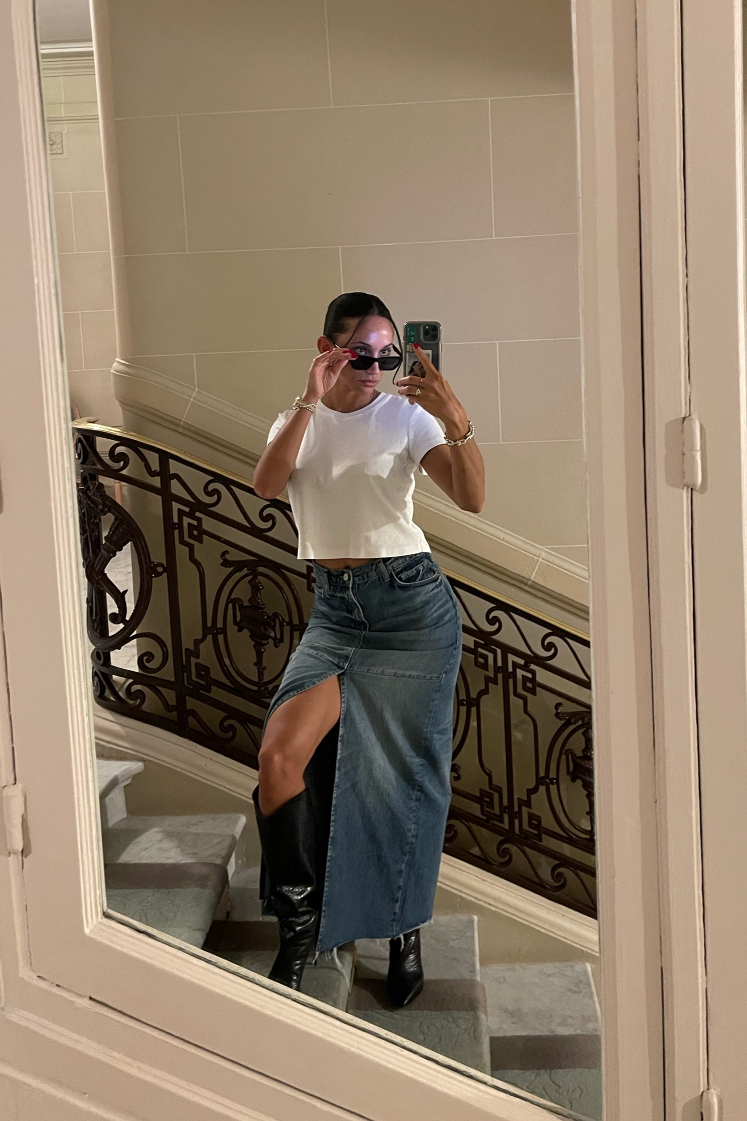 Jean skirt heaven ✨ #LTK #jeanskirt #boots #falloutfit