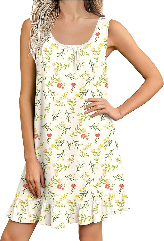 Ekouaer Nightgowns for Women Sleeveless Nightdress Cute Night Gowns Short Sleepshirt Soft Sleepwe... | Amazon (US)