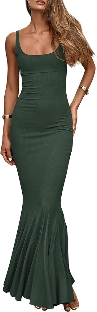 PRETTYGARDEN Women's Summer Bodycon Long Maxi Dress Sleeveless Scoop Neck Ribbed Knit Mermaid Coc... | Amazon (US)