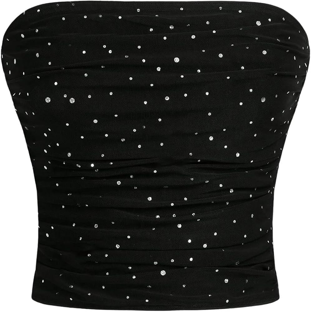 Floerns Women's Rhinestone Sleeveless Bandeau Party Corset Strapless Tube Top | Amazon (US)