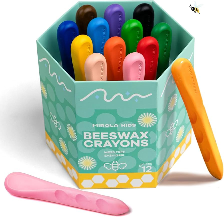 Triangle Jumbo Beeswax Crayons for Toddlers,12 Colors Unbreakable Crayons for Baby Toddlers 1-3, ... | Amazon (US)
