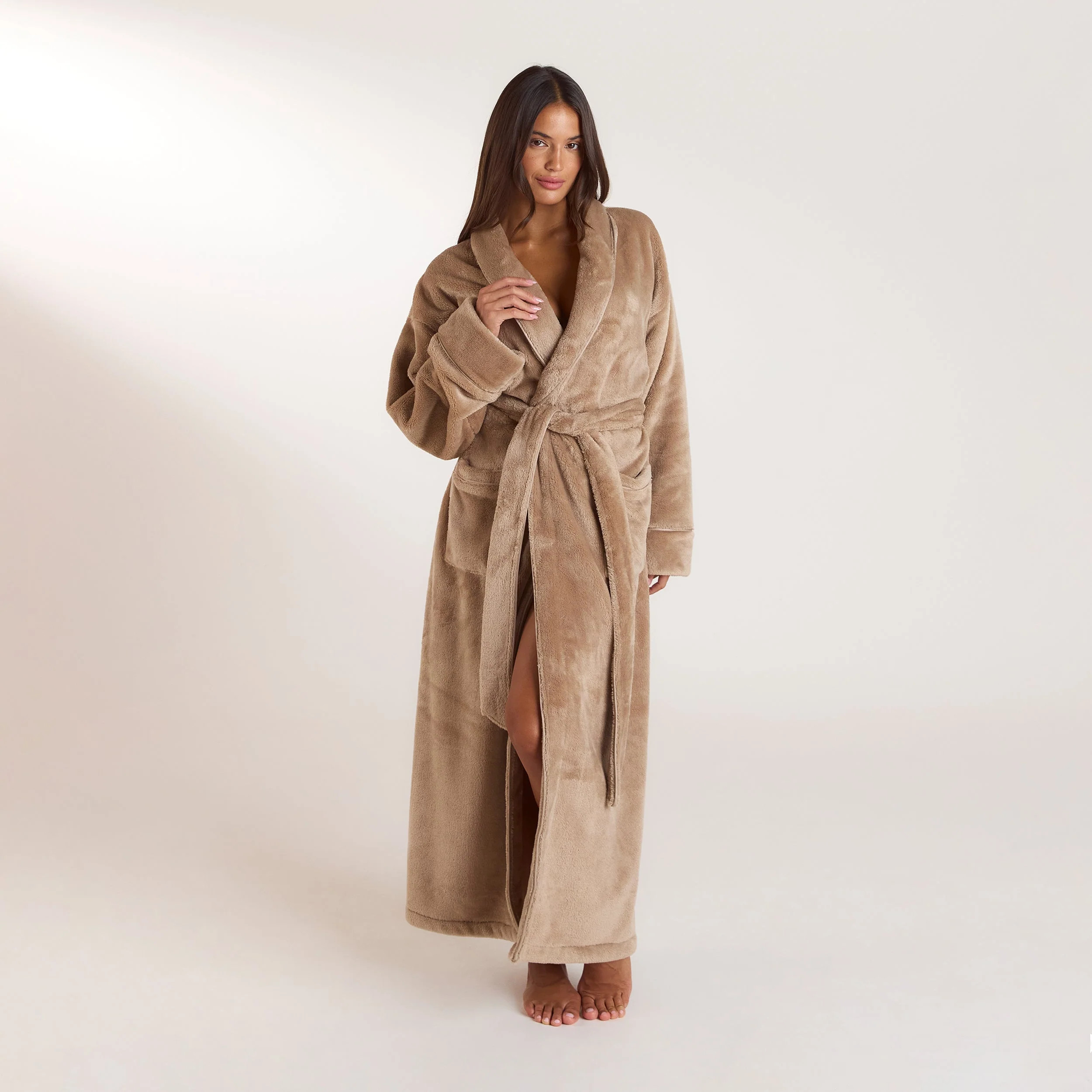 Long Fluffy Dressing Gown - Beige | Lounge (US)