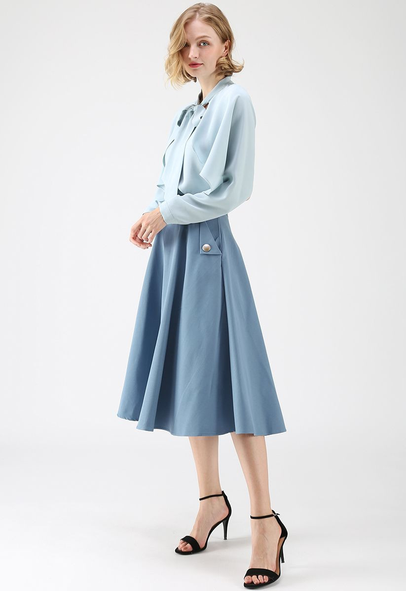 Classic Simplicity A-Line Midi Skirt in Blue | Chicwish