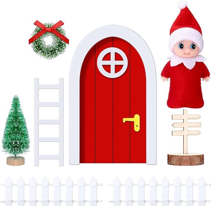 9 Pieces Red Elf Magic Girl Fairy Doors Set Decorative Christmas Decorations Set Mini Xmas Elves ... | Amazon (US)