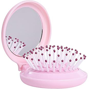 Mini Folding Hair Brush with Mirror, Compact Pop up Pocket Brush, Small Travel Size Flip Hair Bru... | Amazon (US)