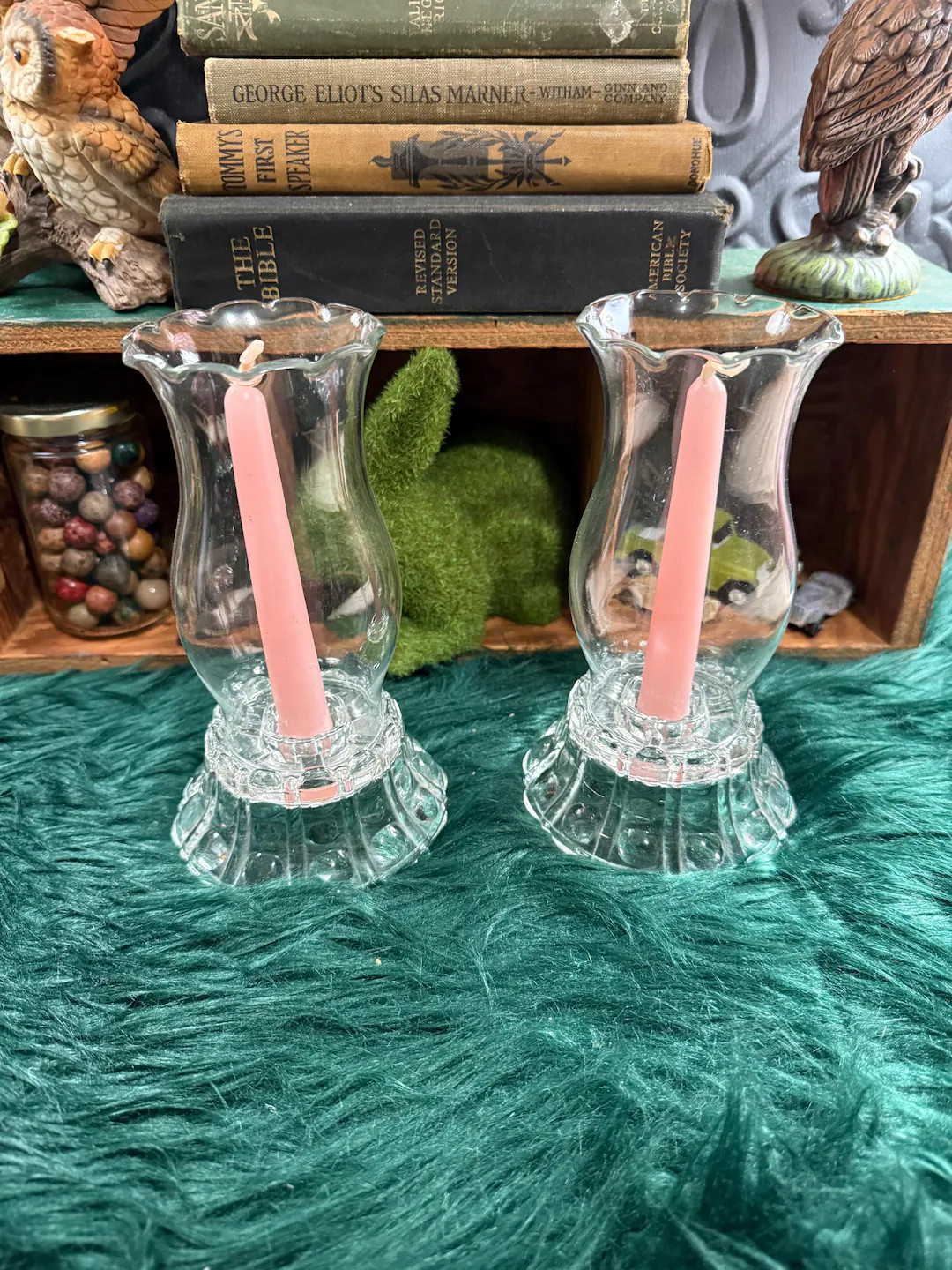 Set of 2 Ruffled Hurricane Clear Glass Candle Holders - Etsy | Etsy (US)