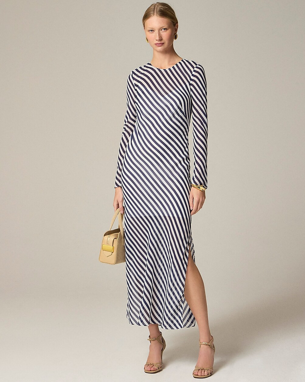 Long-sleeve striped dress in viscose chiffon | J. Crew US