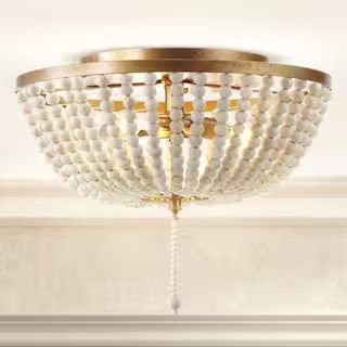 JONATHAN Y Allison 15 in. Wood Beaded/Metal LED Flush Mount, Antique Gold / Cream-JYL9019A - The ... | The Home Depot