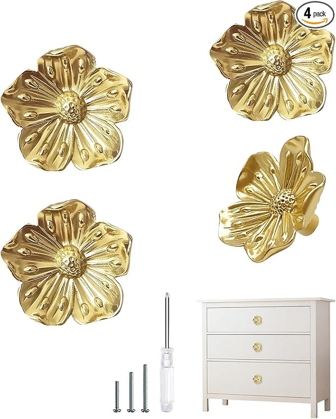 Flower Shape Brass Cabinet Knobs for Cabinet Drawer Cupboard Dresser Pulls Handle Single Hole Har... | Amazon (US)