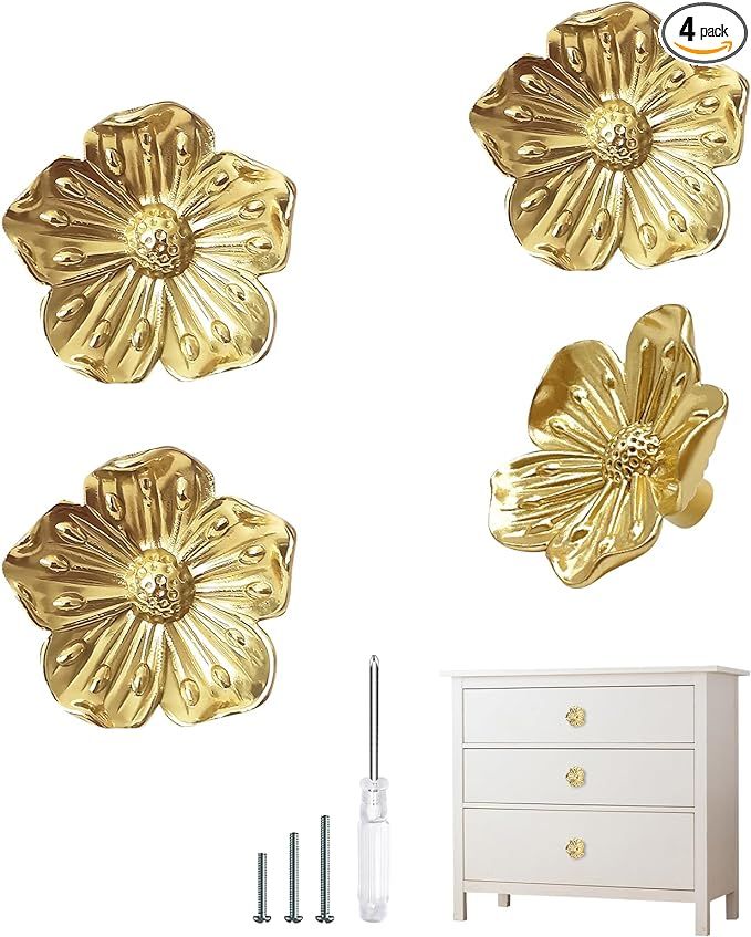 Flower Shape Brass Cabinet Knobs for Cabinet Drawer Cupboard Dresser Pulls Handle Single Hole Har... | Amazon (US)