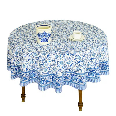 Floral Block Print Cotton Tablecloth Blue White Linen | Wayfair North America