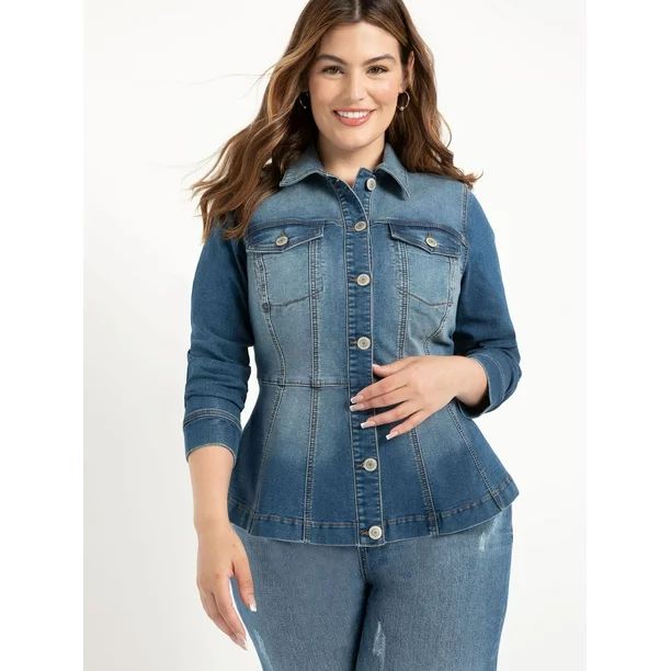 ELOQUII Elements Plus Size Denim Peplum Jacket | Walmart (US)