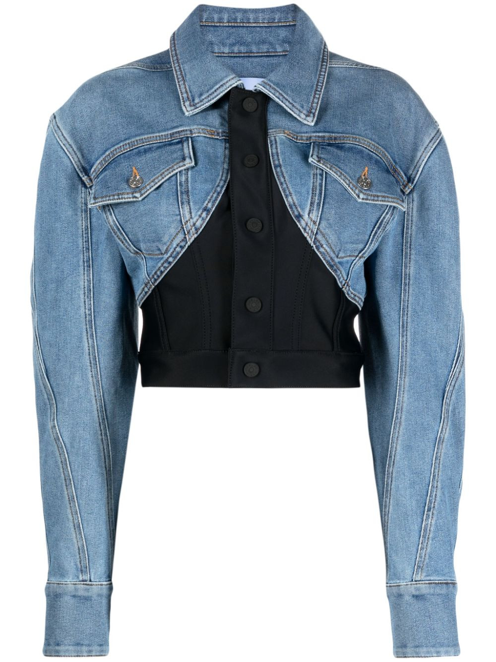 Mugler Cropped Denim Jacket - Farfetch | Farfetch Global