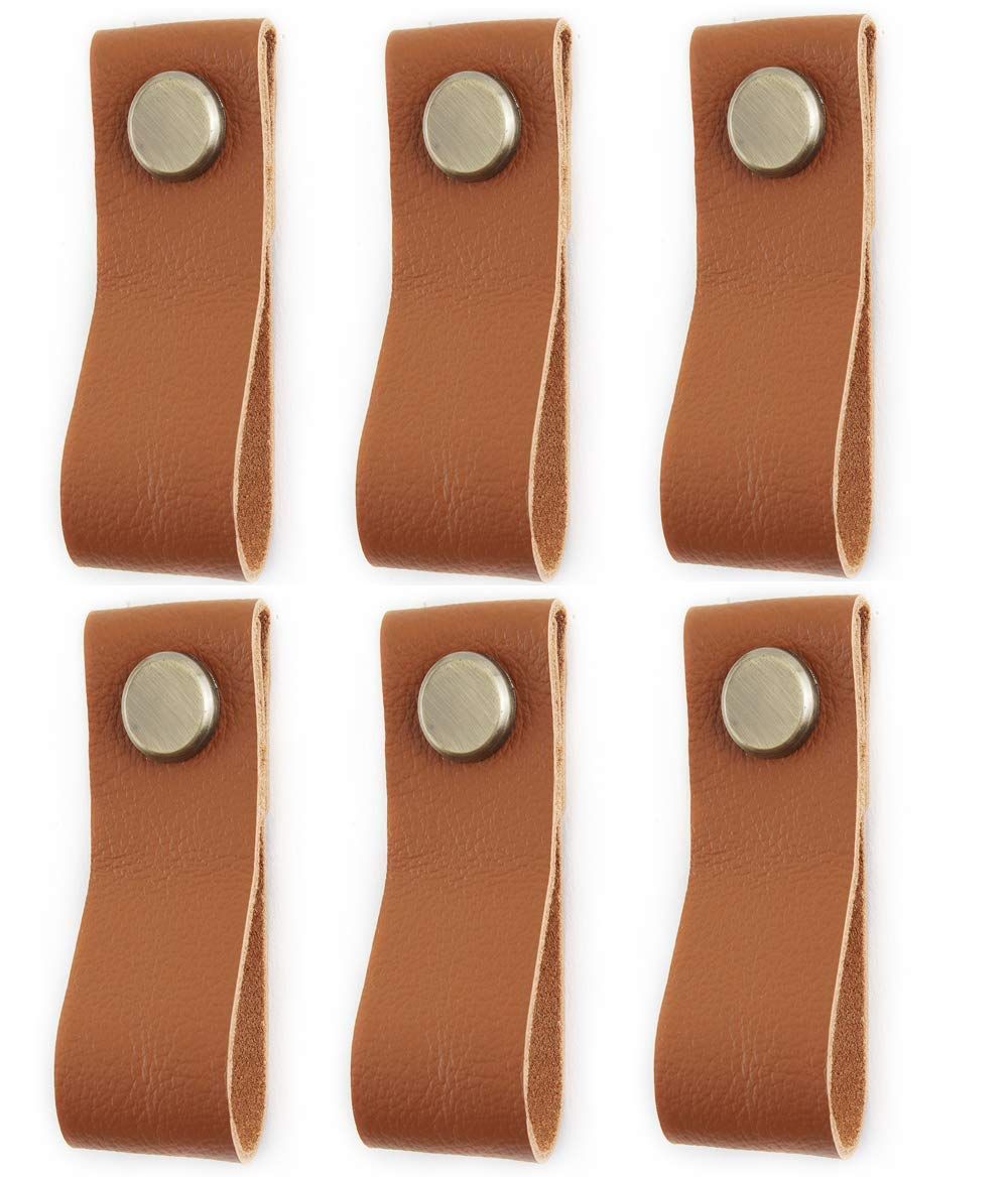 6X Handmade Leather Cabinet Wardrobe Door Handle Pulls Knob | Amazon (US)