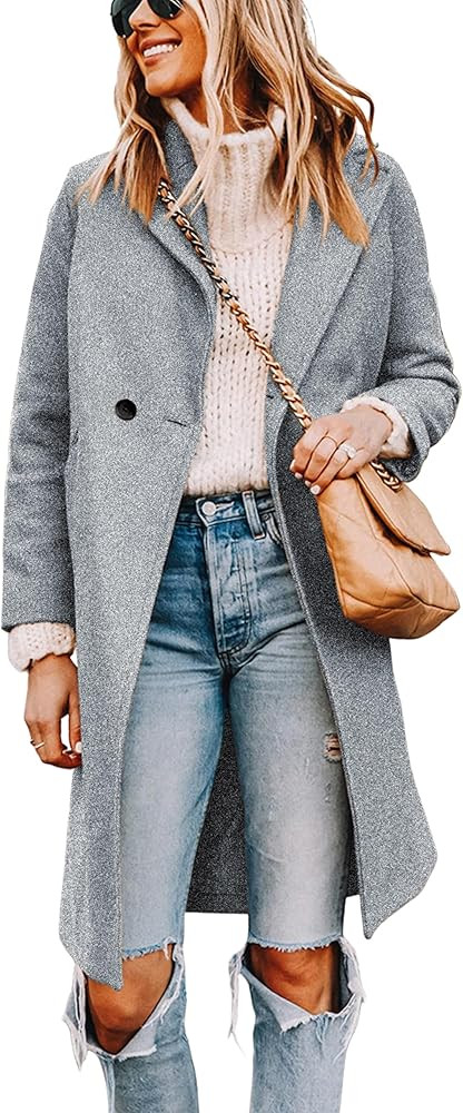 Tanming Women's Notch Lapel Double Breasted Wool Blend Mid Long Pea Trench Coat | Amazon (US)