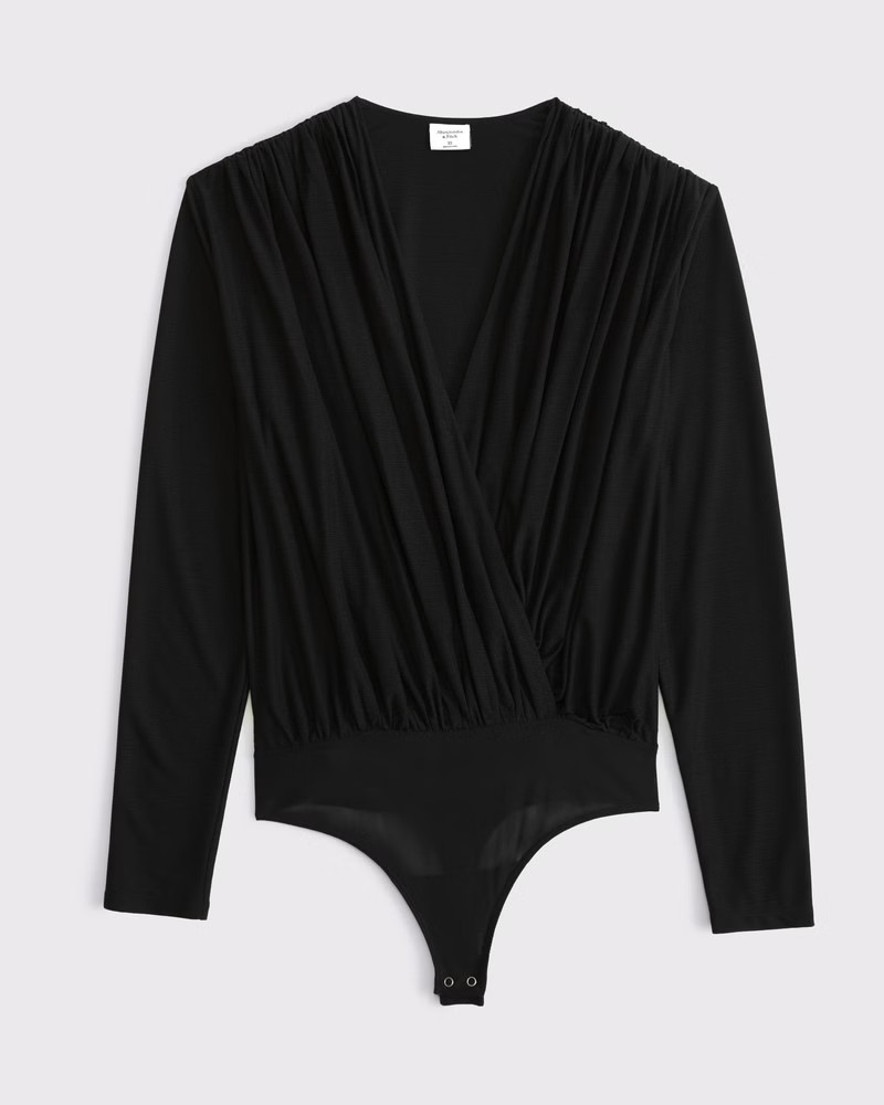 Long-Sleeve Draped Deep-V Bodysuit | Abercrombie & Fitch (US)