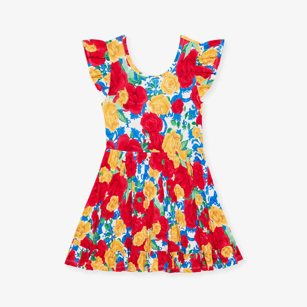 Floral White Cap Sleeve Girl Twirl Dress | Valentina | Posh Peanut