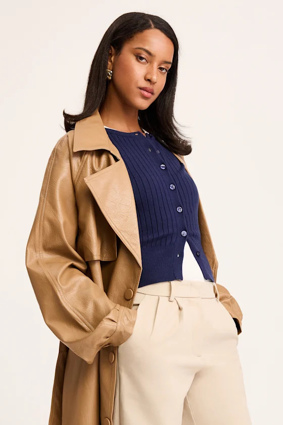 Perfect Classic Navy Ribbed Knit Cardigan Sweater | Lulus