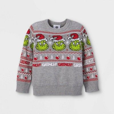 Toddler Boys' The Grinch Fair Isle Sweater - Gray | Target