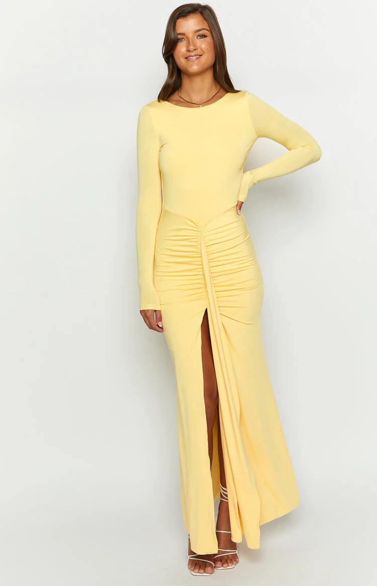 Amber Glow Yellow Long Sleeve Maxi Dress | Beginning Boutique (US)