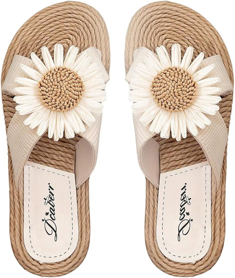 SHENHE Women's Summer Floral Decor Slippers Linen Sunflower Pattern Slipperon Sandal | Amazon (US)