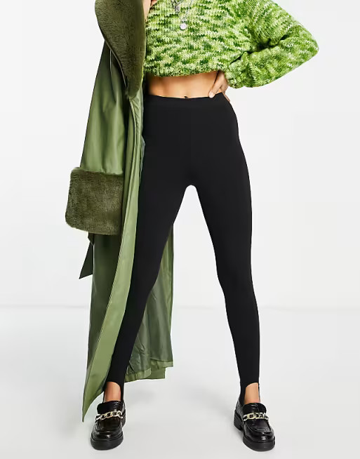 Only Petite organic cotton stirrup leggings in black | ASOS (Global)