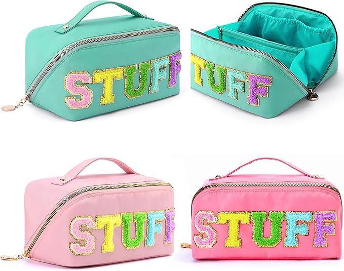 3Pcs Stoney Clover Preppy Makeup Bag, Stuff Bag Travel Makeup Cosmetic Bag, Chenille Letter Patch... | Amazon (US)