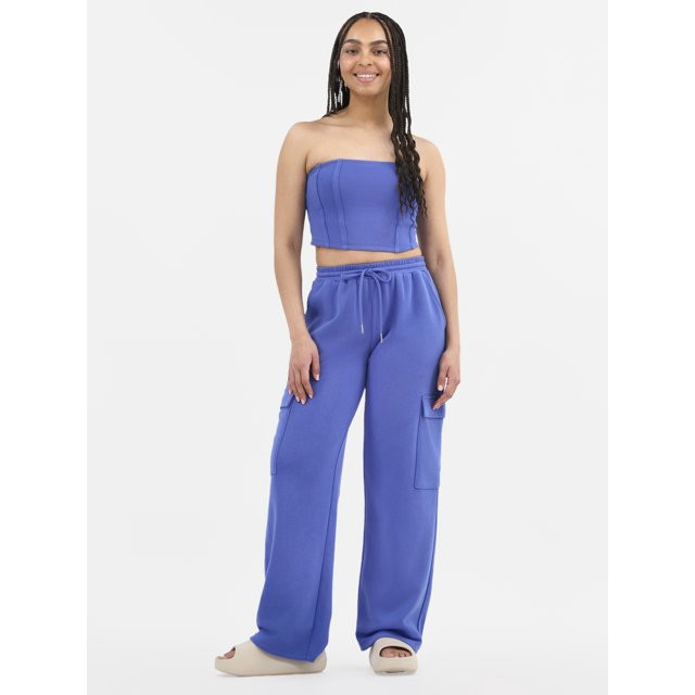 No Boundaries Tube Top and Cargo Sweatpants Set, 2-Piece, Women's | Walmart (US)