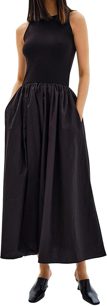 MISSACTIVER Crewneck Sleeveless Maxi Dress for Women Summer Flowy Patchwork Tank Top Long Dresses... | Amazon (US)