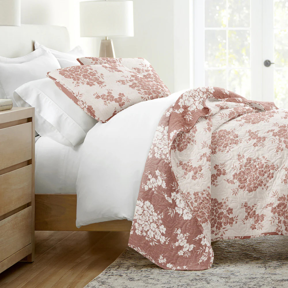 Distressed Bouquet Reversible Quilted Coverlet Set | Linens and Hutch