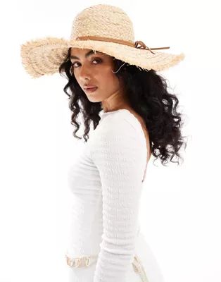 Accessorize wide brim straw hat with bow detail in natural | ASOS | ASOS (Global)