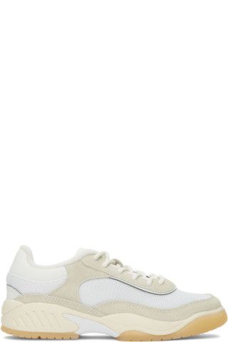 White & Beige Andrea Court Sneakers | SSENSE