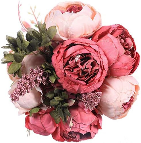 Floralsecret Artificial Silk Peony Flower Vintage Fake Bouquet Home Wedding Decor(Dark Pink Bud) | Amazon (US)