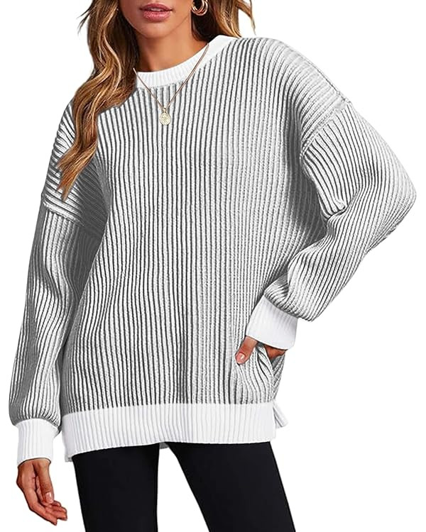 Zeagoo Women 2024 Winter Oversized Sweater Crew Neck Long Sleeve Color Block Pullover Rib Knit Bl... | Amazon (US)