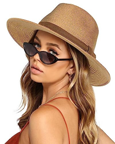FURTALK Womens Mens Wide Brim Straw Panama Hat Fedora Summer Beach Sun Hats UPF Straw Hat for Women | Amazon (US)