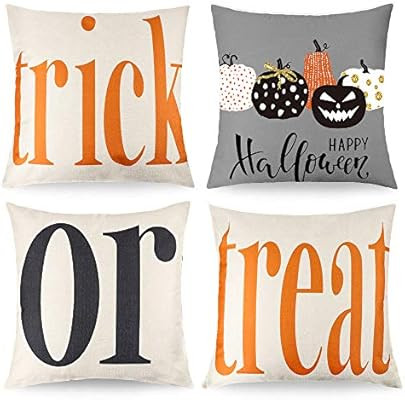 CDWERD Trick or Treat Pumpkin Halloween Throw Pillow Covers Cotton Linen Decorative Pillowcases C... | Amazon (US)