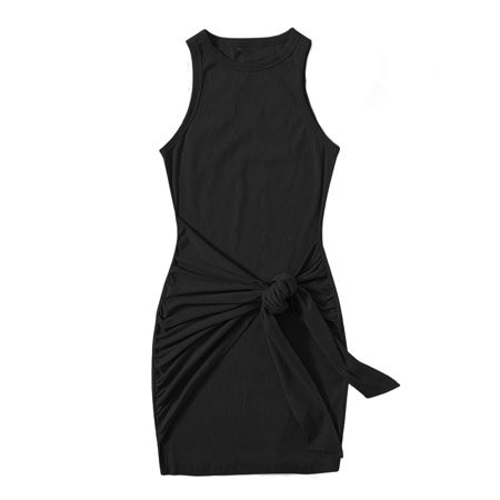 Casual Solid Round Neck Tank Dress Sleeveless Black Womens Dresses (Women s) | Walmart (US)