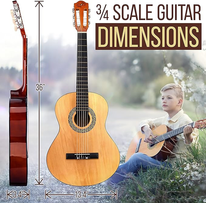 Pyle Beginner Acoustic Guitar Kit, 3/4 Junior Size All Wood Instrument for Kids, Adults, 36" Natu... | Amazon (US)