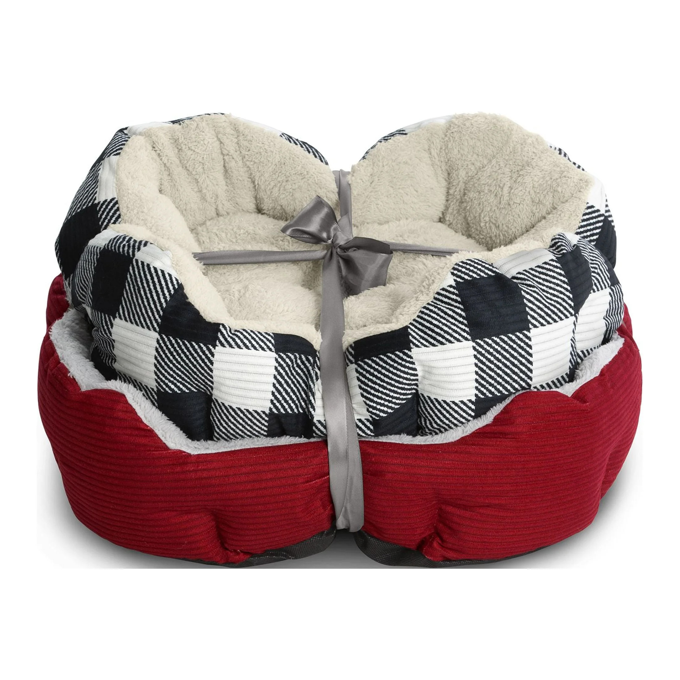 Vibrant Life Cuddler Small Cat / Dog Bed Gift Set, Red and Black/White Buffalo Plaid - Walmart.co... | Walmart (US)