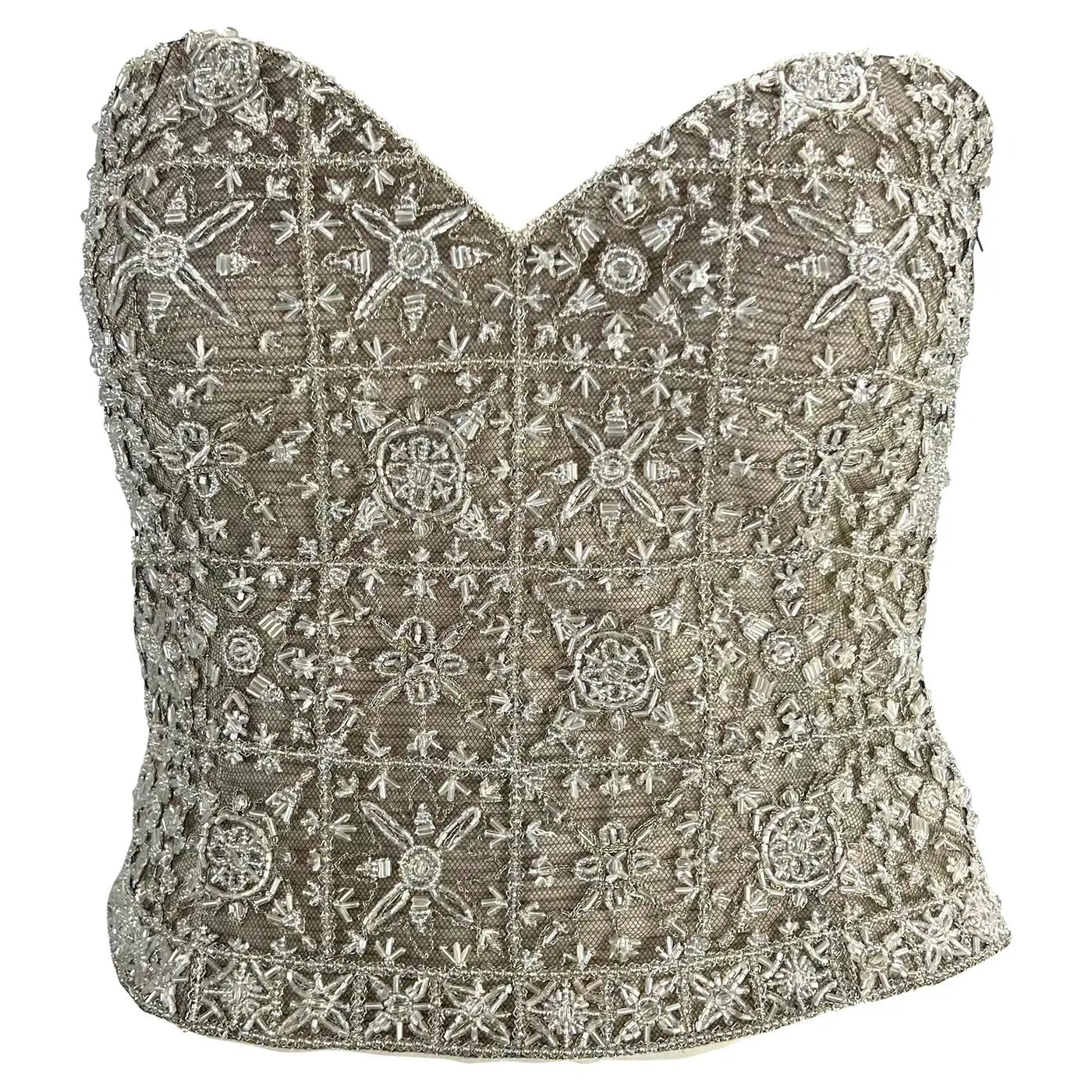 S/S 1996 Giorgio Armani Runway Silver Beaded Corset Bustier | 1stDibs