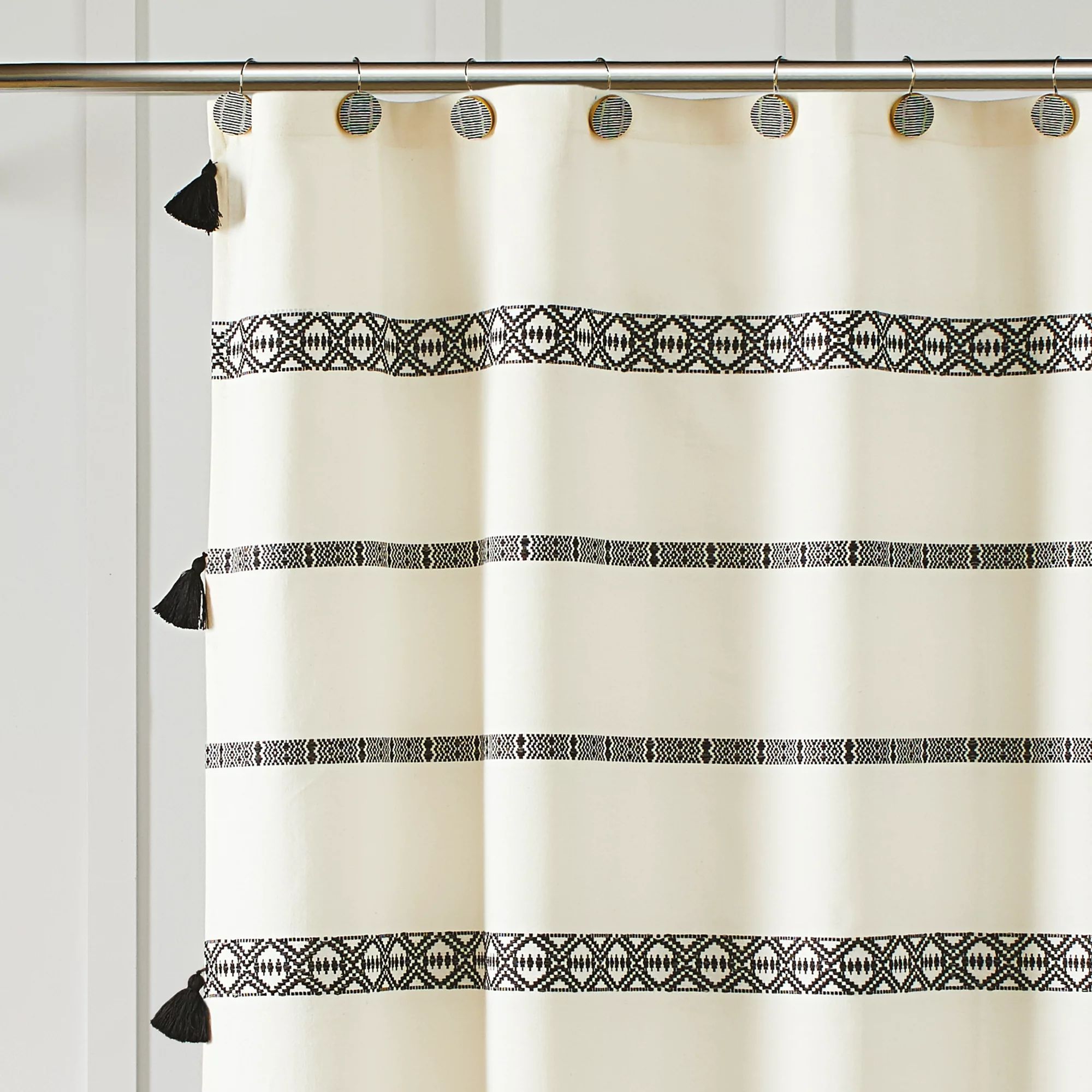 Better Homes & Gardens Boho Chic Cotton Shower Curtain, Beige, Black, 72"x72" | Walmart (US)