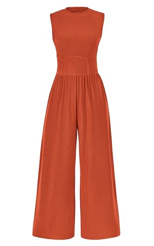PRETTYGARDEN Women's Summer 2025 Sleeveless One Piece Jumpsuits for Women Dressy Casual Wide Leg Pants Romper with Pockets (Brick Red, Medium) | Amazon (US)